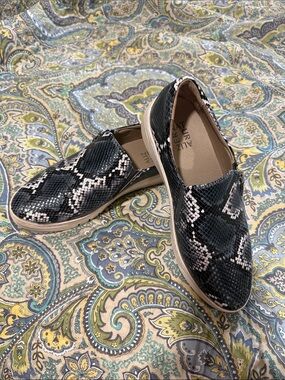 Naturalizer Black, White and Gray Snake Print Slip-On Sneakers